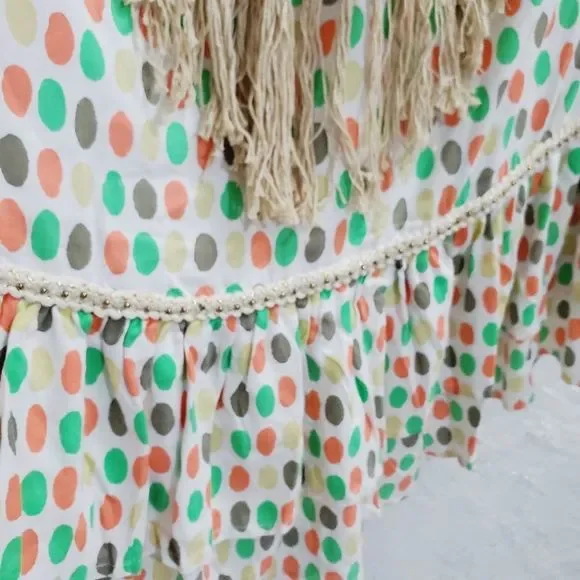 5x25 Skemo dotted mini fringe long sleeve open back ruffle dress size medium - Picture 7 of 14